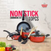 High Quality 10 Pcs Non-Stick Cookware Set Red/Black with Compact Ovenproof Handle - Durable Non-Stick Surface, Functional Kitchen Set, Healthy Ceramic Coating, High Performing Cookware.BHC6049