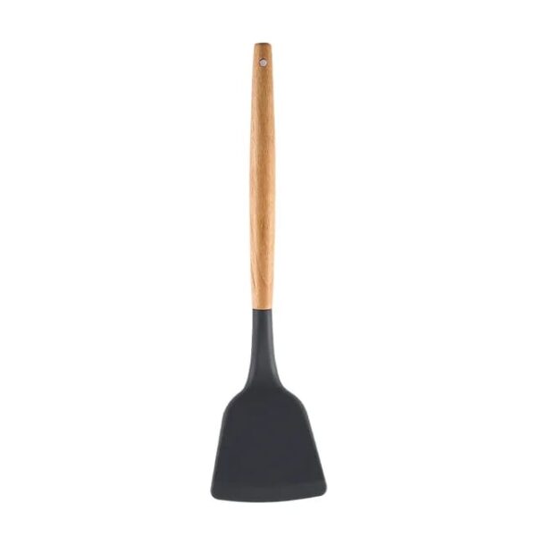 Spatula with Wooden Handle and Slotted Flat Blade - Stainless Steel, Non-Stick, Cooking, Baking, and Flipping .BH359