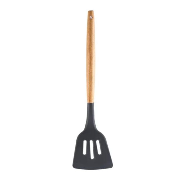 Turner with Wooden Handle Non-Stick Cooking Truner With Hard Wood Handle, Silicone Kitchen Turner BPA Free, Baking & Serving Wooden Cooking Spoon BH360