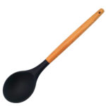 Heat Resistant Silicone Spoon With Wooden Handle Serving Silicone Non-Stick Spatula Soup Spoon KitchenWare Easy To Use And Clean. BH361