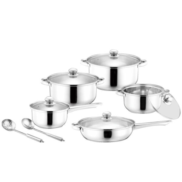 Bright Home 12Pcs Stainless Steel Cookware Set Induction & Gas Stove Friendly Dishwasher Safe Kitchen Cookware Sets with Glass Lid.BHC2002