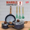 Sweet Home 8 Pcs Marble Non-Stick Cookware Set PFOA Free With Heat Resistant Handles & Transparent Glass Lids Granite Finish & Induction Base Cooking Set.SH6364