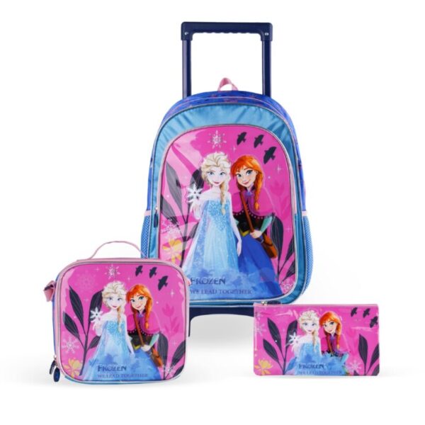 DISNEY FROZEN WE LEAD TOGETHER 3in1 3D Cartoon Backpack Large Capacity Trolley School Bag With Lunch Bag & Pencil Bag Water Resistant, Perfect for Kids Ages 3-8