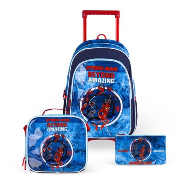 MARVEL SPIDER-MAN WEBBED WONDER 3in1 3D Cartoon Backpack Large Capacity Trolley School Bag With Lunch Bag & Pencil Bag Water Resistant, Perfect for Kids Ages 3-8