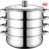 Bright Home Stainless Steel Steamer 4-Layer Food Vegetable Cooking Pan Four-Layer Hot Pot Food Steamer Food Steamer Cookware with Lid for Gas Electric Induction Grill Stove.BH6109