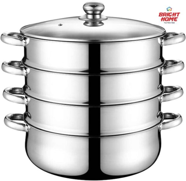 Bright Home Stainless Steel Steamer 4-Layer Food Vegetable Cooking Pan Four-Layer Hot Pot Food Steamer Food Steamer Cookware with Lid for Gas Electric Induction Grill Stove.BH6109