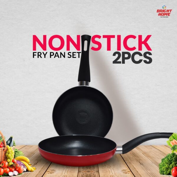 Bright Home Frying Pan Aluminum Body Scratch-Resistant |2pcs 20/24 | Non-Stick Coating Dishwasher-Safe | Ergonomic Handle High-Quality | Chef's Pan| Ideal for Frying Sautéing Stir Frying.BH8002